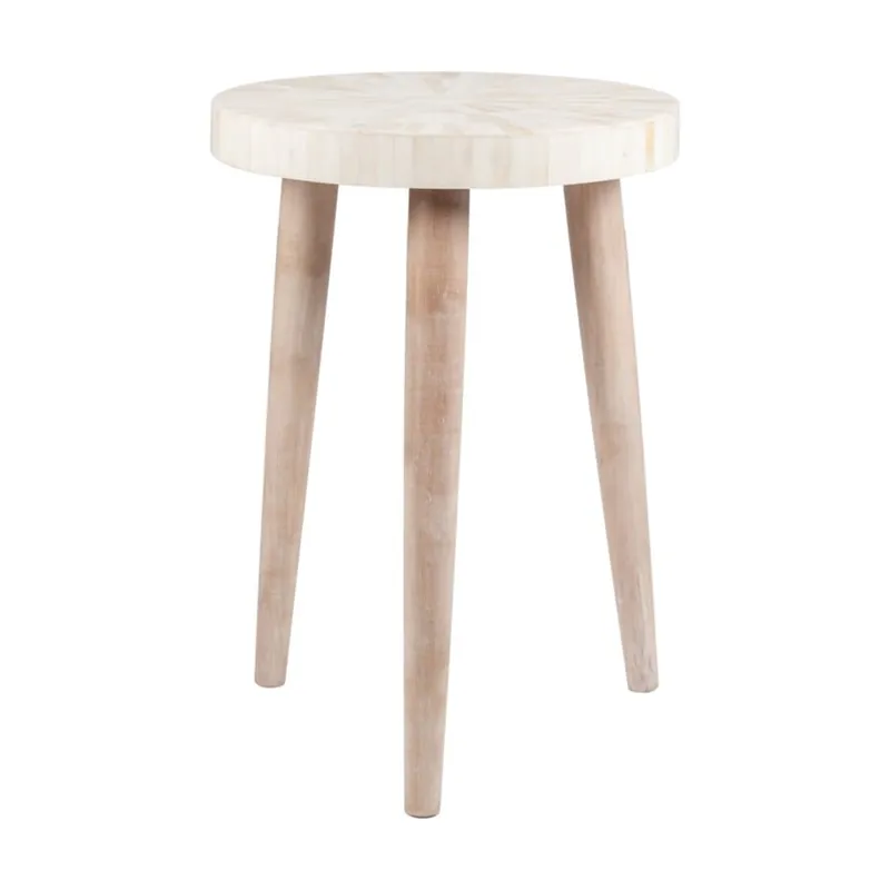 Weekend Sale Pestle Round Wood Table with Leg, Blue/White by Jeffan