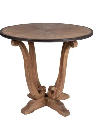 Budget 33" Lotus Mindi/Rattan Pedestal Accent Table, Brown by Jeffan