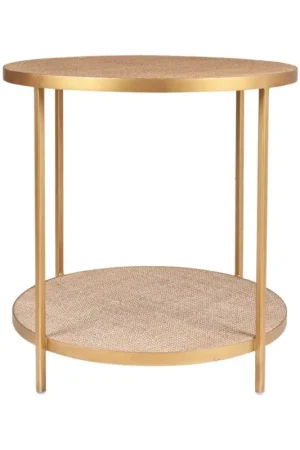 Cerise Iron Frame/ Rattan Round Side Table, Bronze and Tan by Jeffan Modern