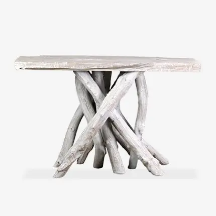 Affordable Roell teak top Console table with natural root base - White Wash by Je