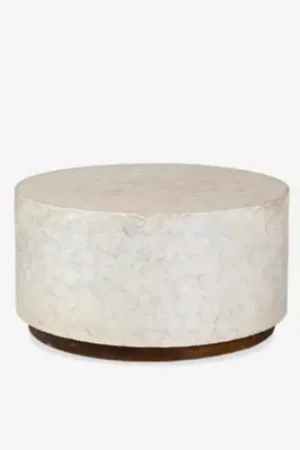 Round Acacia Wood Capiz White Coffee Table by Jeffan Bulk Order