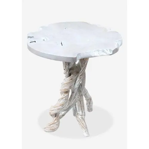 Roell teak top side table with natural root base by Jeffan Weekend Sale