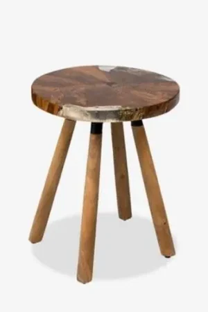 Buy Today Queens Round icy wood side table with wood base by Jeffan
