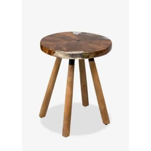 Buy Today Queens Round icy wood side table with wood base by Jeffan