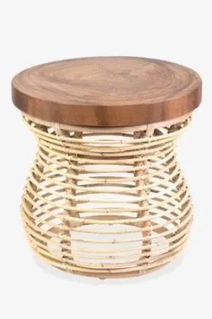 Orinda Rattan Side Table with Wood Top - Natural Set of 2 by Jeffan Top Rated