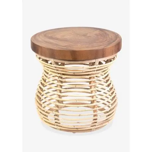 Orinda Rattan Side Table with Wood Top - Natural Set of 2 by Jeffan Top Rated