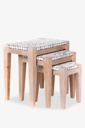 New Hampton nesting side table w/ cocomosaic accent set of 3-White Pat Factory Price