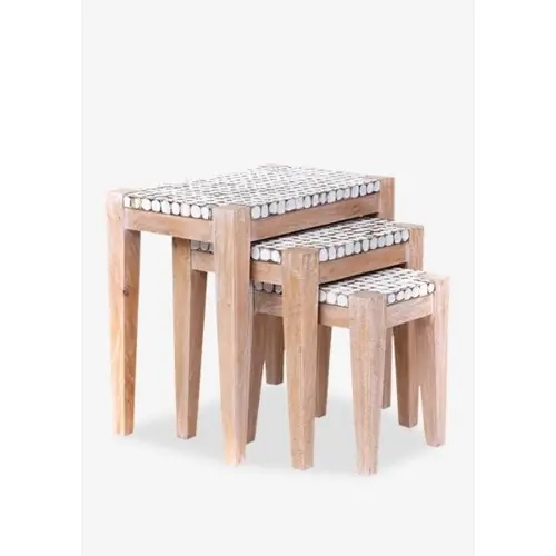 New Hampton nesting side table w/ cocomosaic accent set of 3-White Pat Factory Price