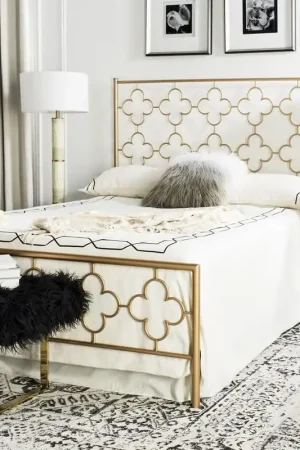 Safavieh Morris Lattice Metal Bed Queen Size - Antique Gold Holiday Sale