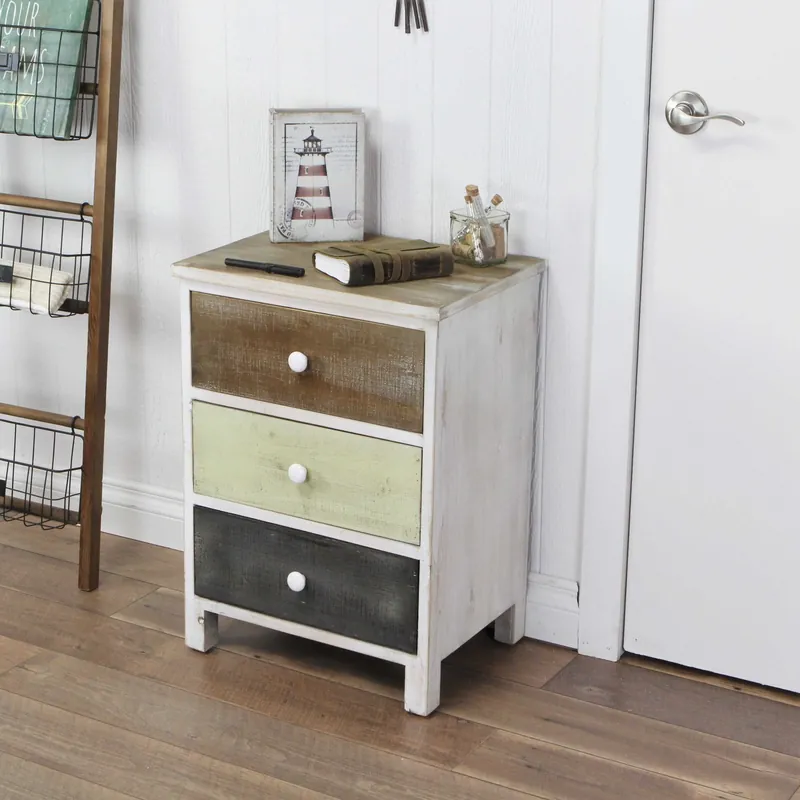 Order Now Distressed Gray and White Side Cabinet with 3 Drawers By Homeroots