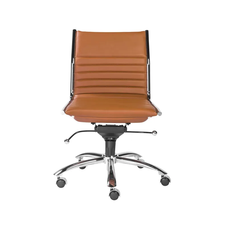 Armless Low Back Office Chair in Cognac with Chrome Base By Homeroots High Quality