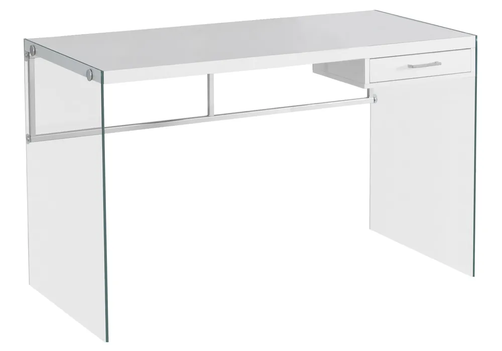 Get Yours White Clear Particle Board Glass Metal Tempered Glass Computer Desk By