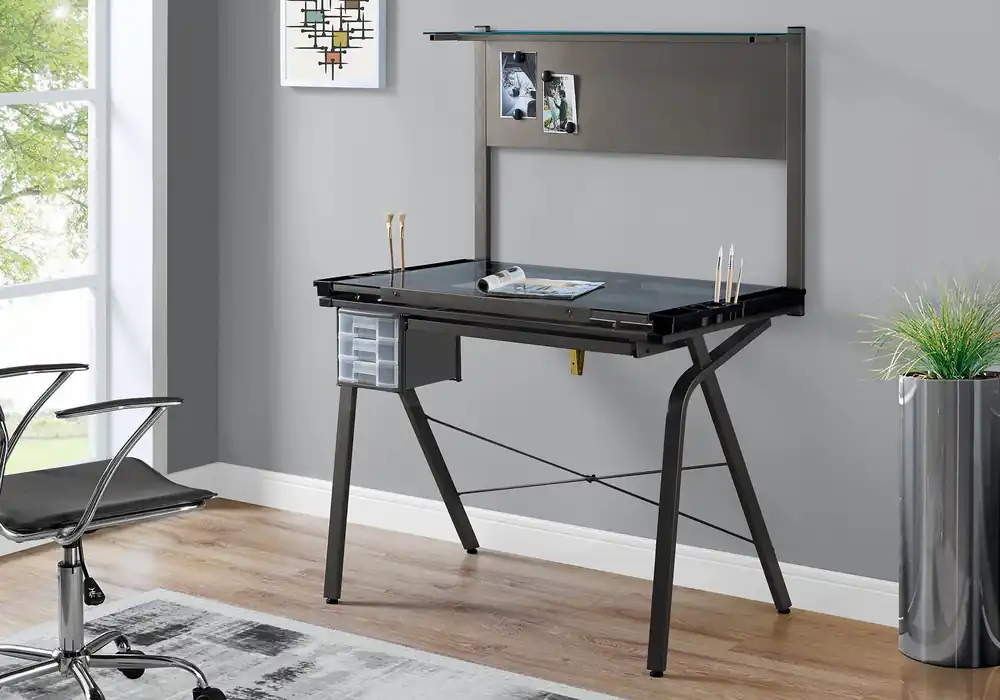 Grey Clear Metal Glass Plastic Tempered Glass Drafting Table Adjustabl Viral