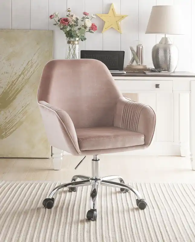 Authentic Stylish Mauve Rose Velvet Office Desk Chair on Wheels By Homeroots