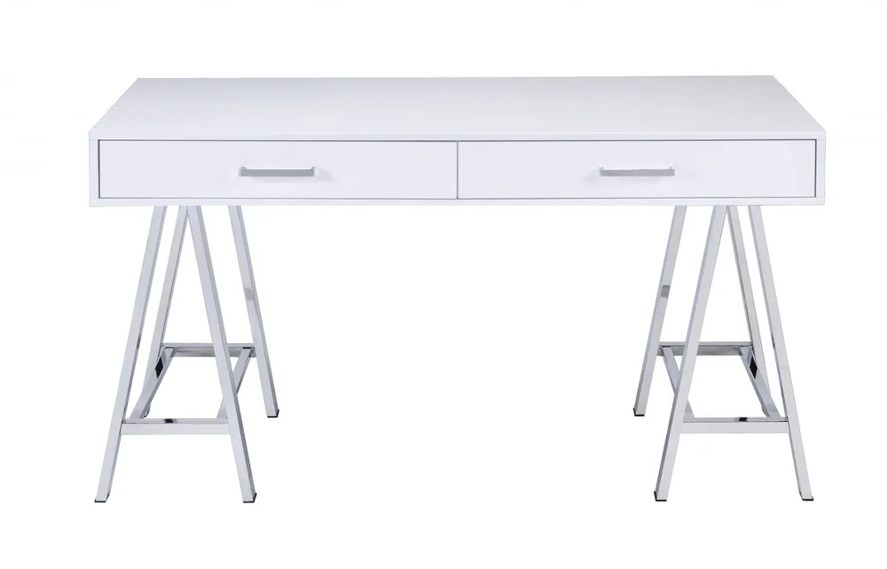 White And Chrome Glossy Polyester Desk By Homeroots Sale