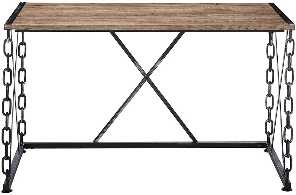 Professional Grade Modern Farmhouse Oak and Black Chain Link Office Desk By Homeroots