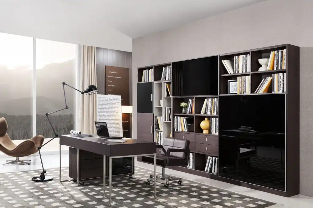 Order Now 30 Brown Oak and Grey Veneer MDF Glass and Stainless Steel Desk By Hom