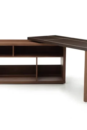 29 Walnut and Brown Veneer L Shaped Desk with a Leather Top By Homeroo Exclusive Offer