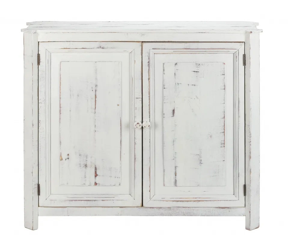 Distressed White Wooden Two Door Accent Cabinet By Homeroots Low Price