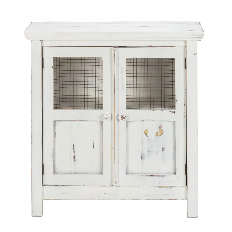 Direct From Manufacturer Rustic White Wood And Wire Two Door Accent Cabinet By Homeroots