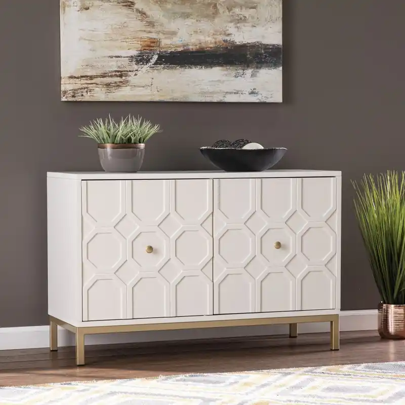 Fan Favorite White And Gold Moroccan Dynasty Two Door Accent Cabinet By Homeroots