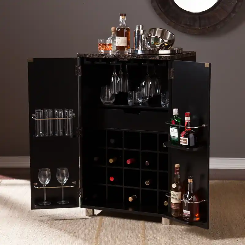Metro Black Wood And Marble Bar Cabinet By Homeroots Must Have
