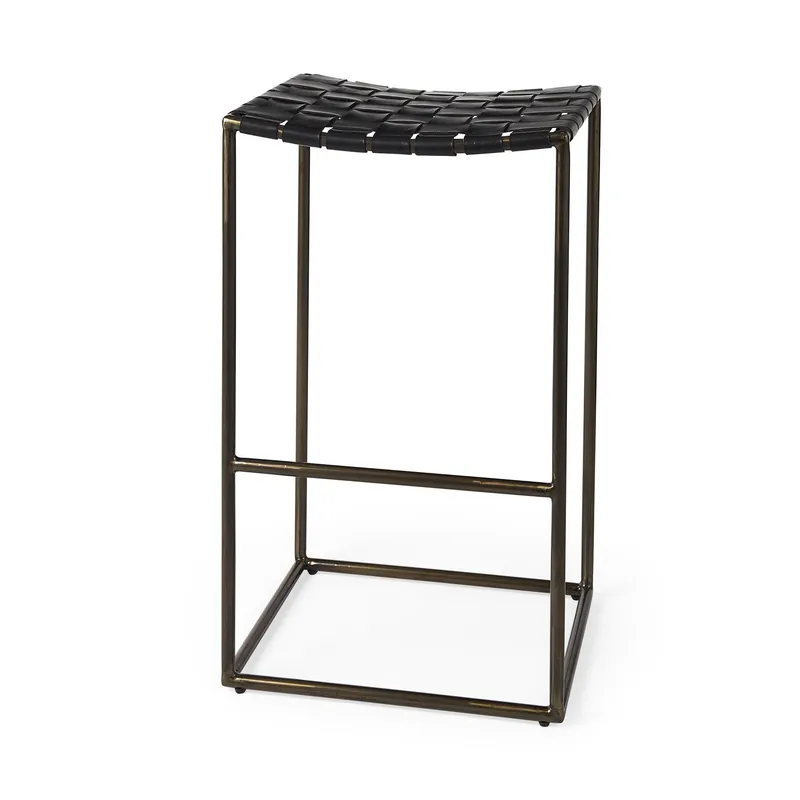 Editor’s Pick Black Woven Leather Bar Stool By Homeroots