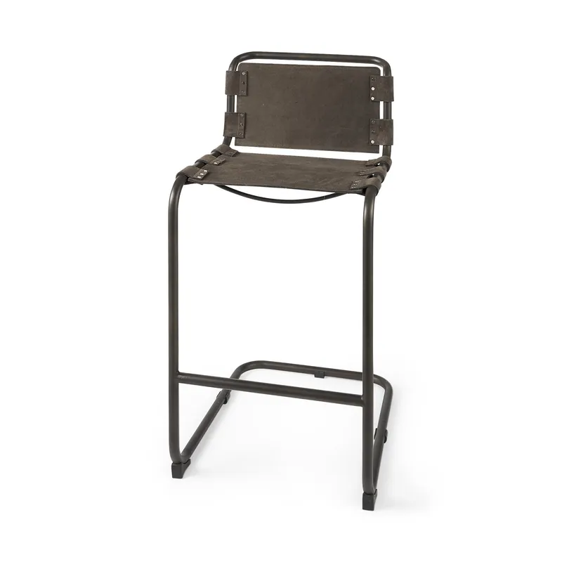 Dark Brown Leather Iron Framed Bar Stool By Homeroots Markdown