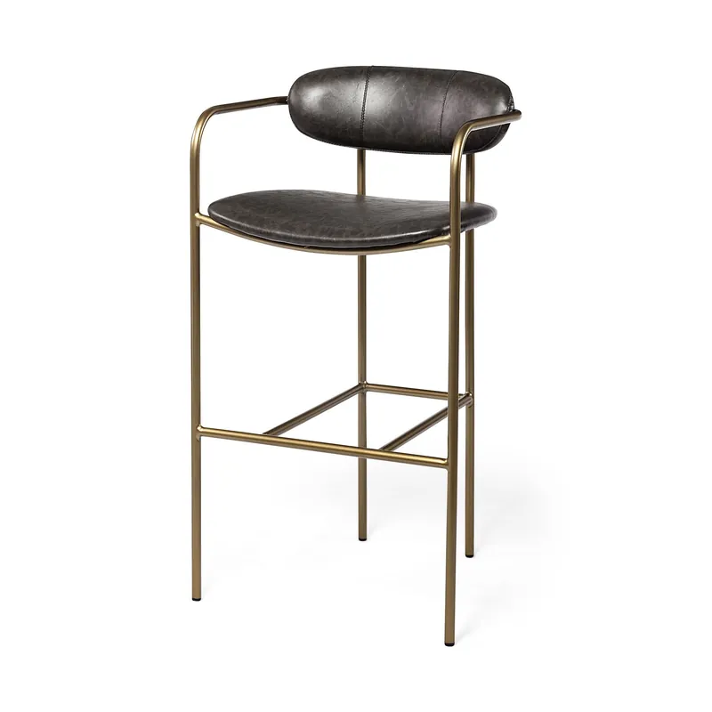 Brown Leather Gold Framed Bar Stool By Homeroots Buy Today