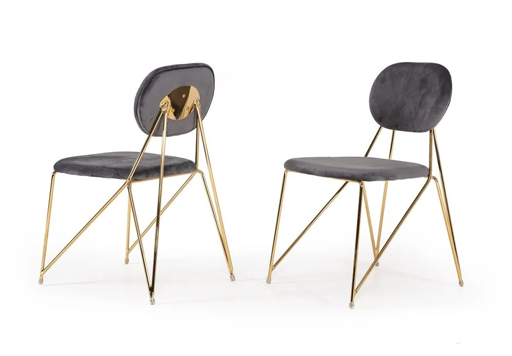 Set Of 2 Mid Century Mod Grey Velvet And Gold Dining Chairs By Homeroo Limited Offer
