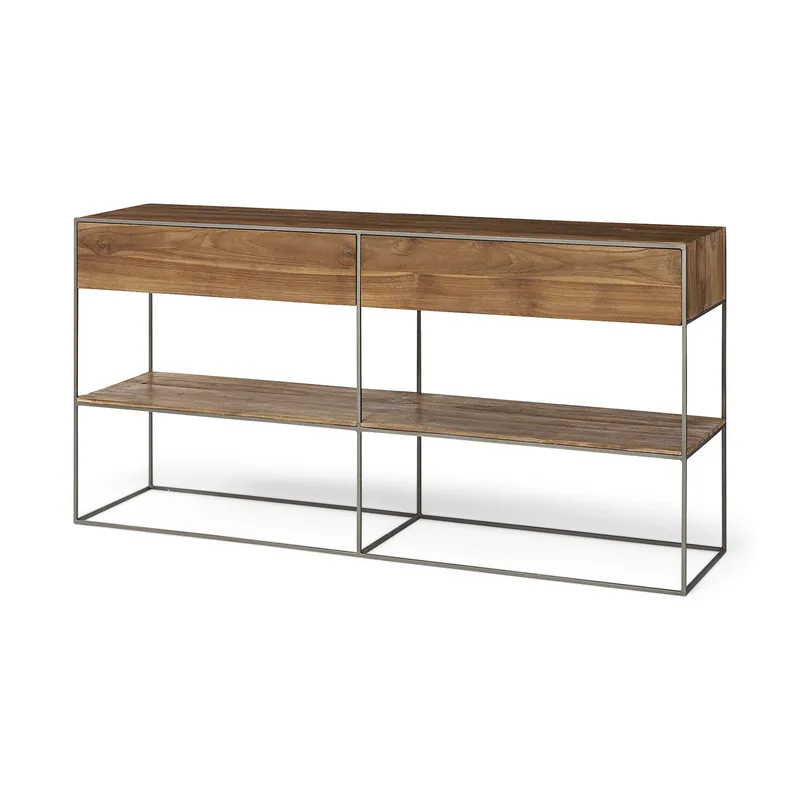 Brown Wood And Silver Metal Frame With 2 Drawer And Sideboard By Homer Today Only