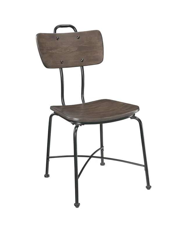Factory Price Walnut Wood And Black Metal Base Side Chair Set Of 2 By Homeroots
