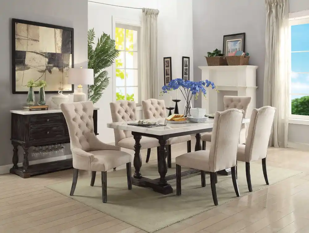 Beige Linen Upholstery And Weathered Espresso Wood Side Chair Set Of 2 Hot Picks