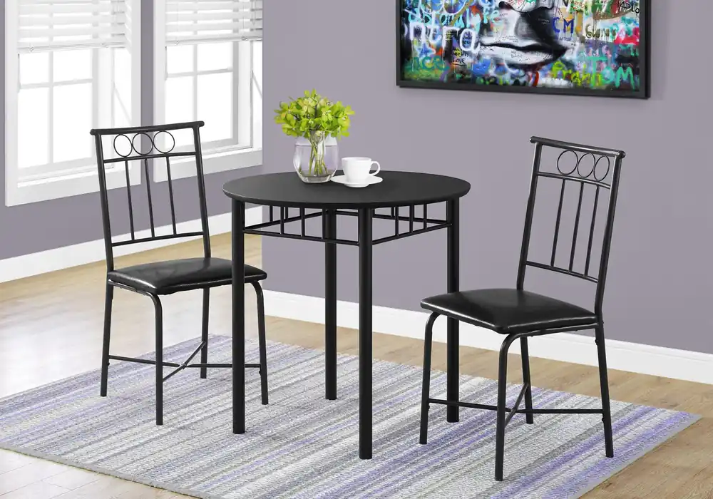 35" Black Leather Look Foam And Metal Three Pieces Dining Set By Homer Best Seller
