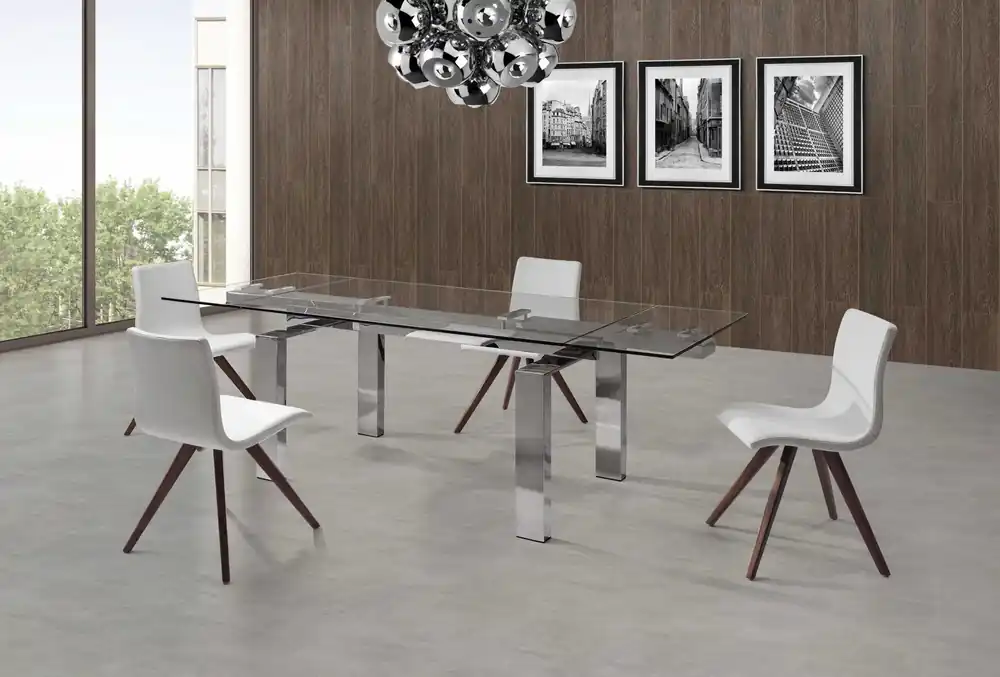 Worldwide Shipping Clear Glass Aluminum Etendable Dining Table By Homeroots