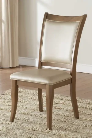 2Pc Beige Leatherette And Gray Oak Side Chair By Homeroots Wholesale