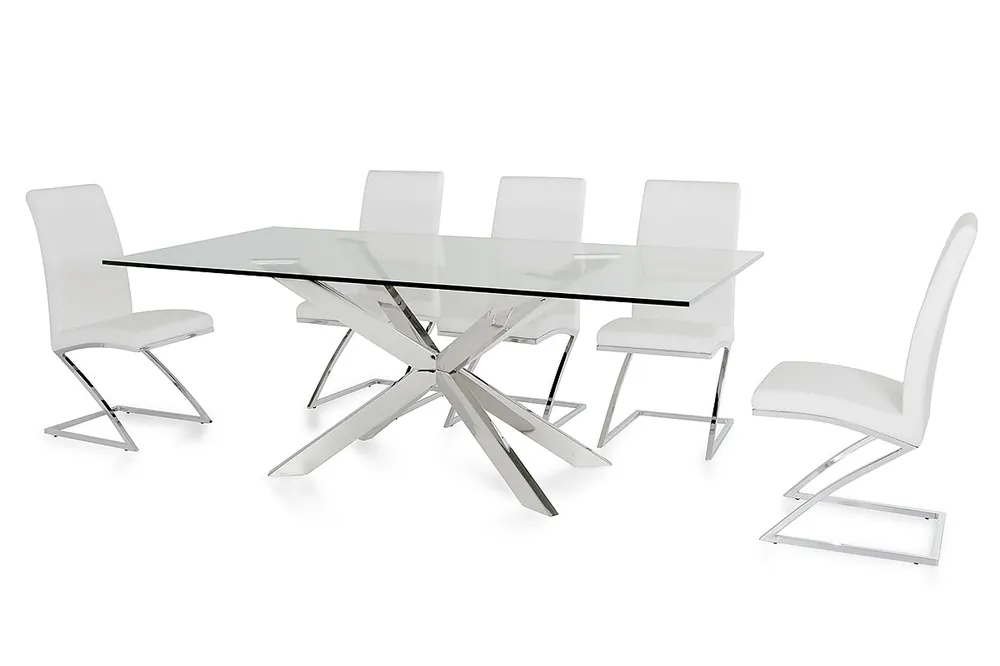 Original 30' Stainless Steel And Clear Glass Dining Table By Homeroots