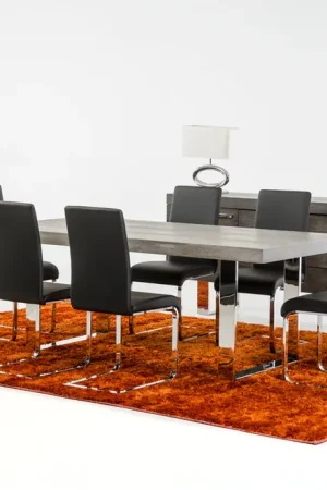 30' Grey Brush Veneer And Stainless Steel Dining Table By Homeroots Modern