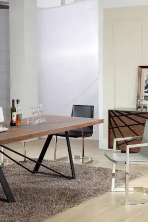 30' Walnut Veneer And Grey Stainless Steel Dining Table By Homeroots Hot Deal