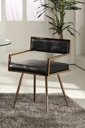 30' Black Leatherette And Rosegold Stainless Steel Dining Chair By Hom Affordable