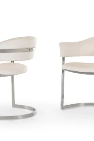 30' White Leatherette And Stainless Steel Dining Chair By Homeroots Special Offer