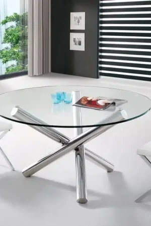30' Glass And Steel Round Dining Table By Homeroots - 283736 Price Drop