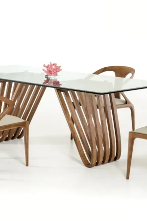 30' Walnut Wood And Glass Dining Table By Homeroots - 283014 Reduced Price