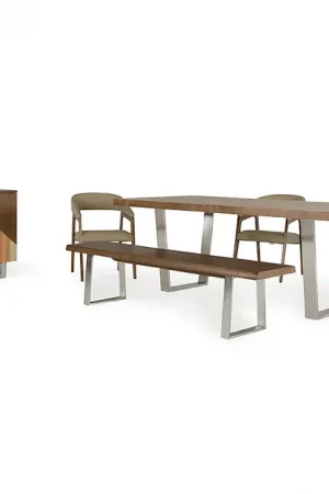 30' Walnut Wood Veneer Leather And Steel Dining Set By Homeroots Special Offer