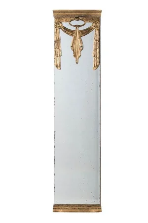 A&B Home 15" x 63" Bundle of 10 Rectangular Polished Antique Gold Frame Wall-Mounted Mirror With Silver Sash Drape Authentic