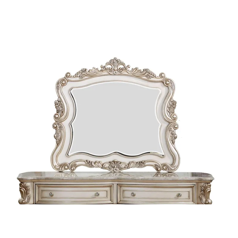 High Quality HomeRoots 44" Novelty Dresser Mirror With Solid Wood Frame in Antique White Finish