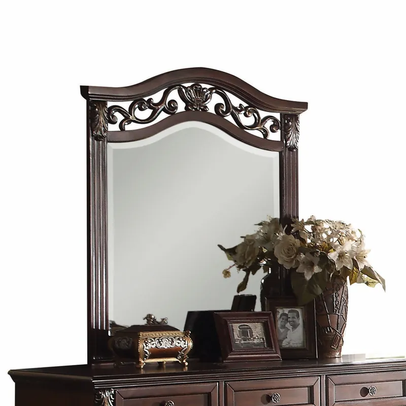 Brand New HomeRoots Carved Wall Mirror in Dark Walnut Wood Finish