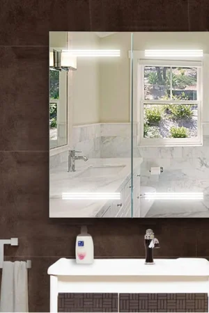 Vanity Art 25" W x 26" H Frameless LED Lighted Bathroom Vanity Wall Mirror With Wooden Medicine Cabinet One Day Deal
