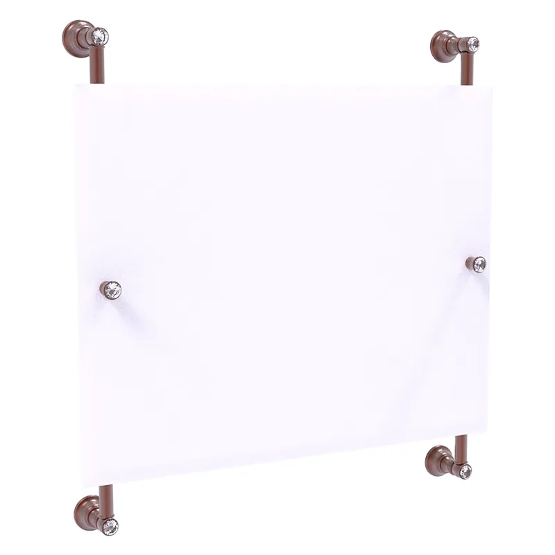 Exclusive Allied Brass Carolina Crystal 26" x 4.4" Antique Copper Solid Brass Rectangular Frameless Rail-Mounted Mirror
