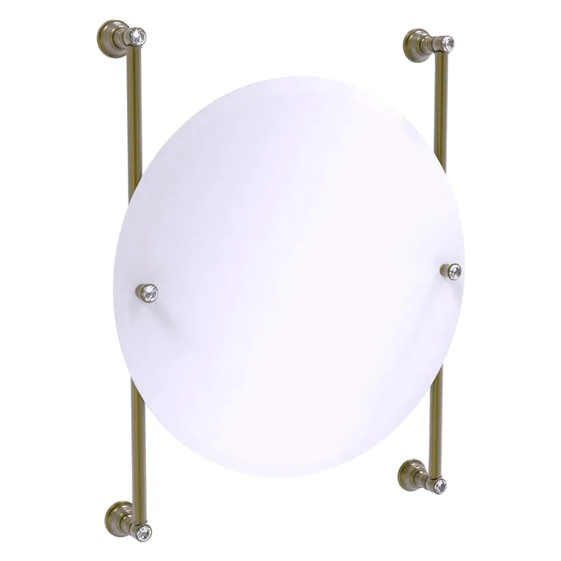 Price Cut Allied Brass Carolina Crystal 22" x 4.4" Antique Brass Solid Brass Round Frameless Rail-Mounted Mirror